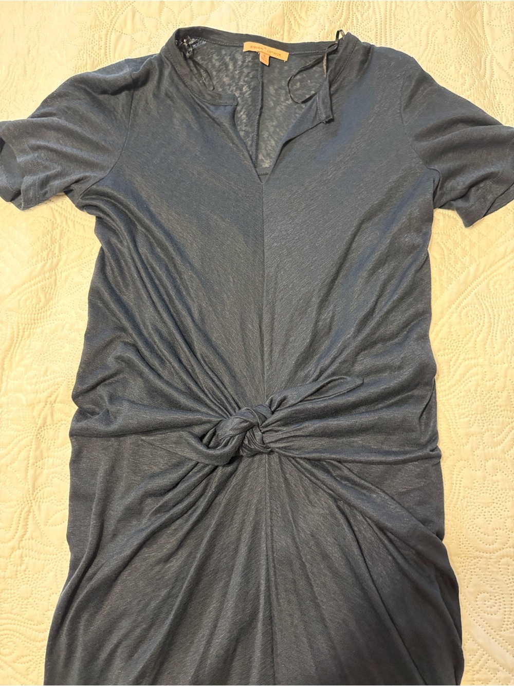 Women’s Gibson and Latimer size small Knot-Front Short Sleeve Shirt Dress - Blue - Picture 4 of 6